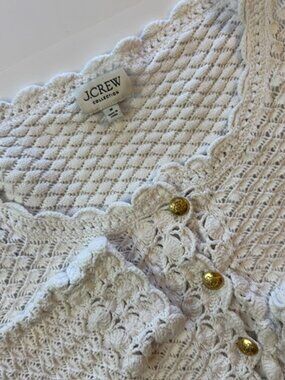 J.Crew Collection Sz Medium Cropped Crochet Cardigan Sweater Scallop Trim White